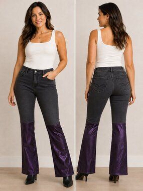 Riders by Lee Women’s Black & Purple Bootcut Jeans Contrast Panel Denim Pants